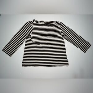 J.Crew Top Womens M Striped Boat Neck White Navy Blue Nautical Cotton
